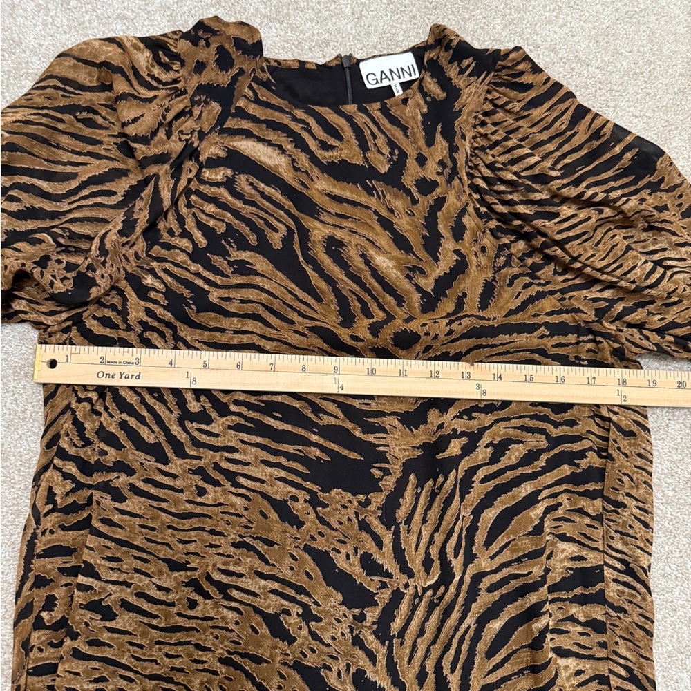 Ganni - Printed Georgette Black & Brown Tiger Patterned Dress - size 36 or US 4 - Picture 8 of 16